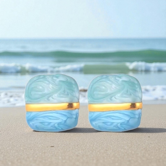 Chic Blue and Gold Women's Earrings - Picture 2 of 8